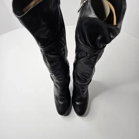Michael Kors Stiletto High Heel Platform Boots Size 7.5 Black Leather Knee High - Picture 4 of 16